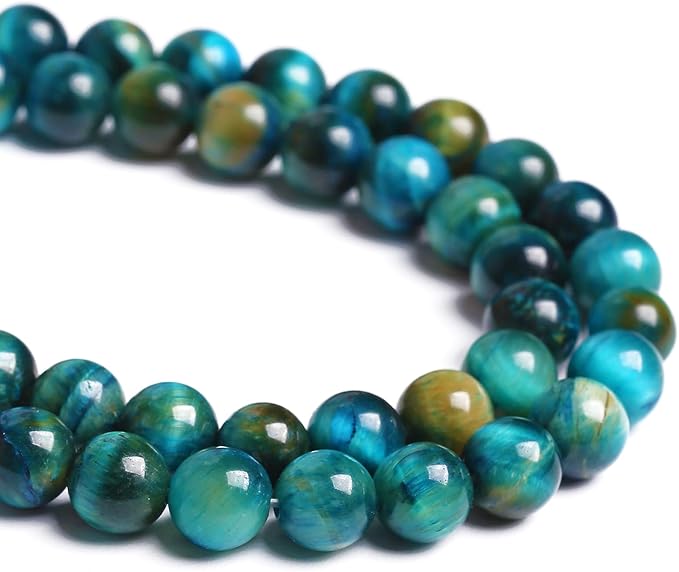 6mm 60PCS Peacock Blue Tiger Eye Stone Beads Natural Crystal Spacer Loose Beads for Jewelry Making DIY Bracelet Semi Precious 1 Strand 15 inches