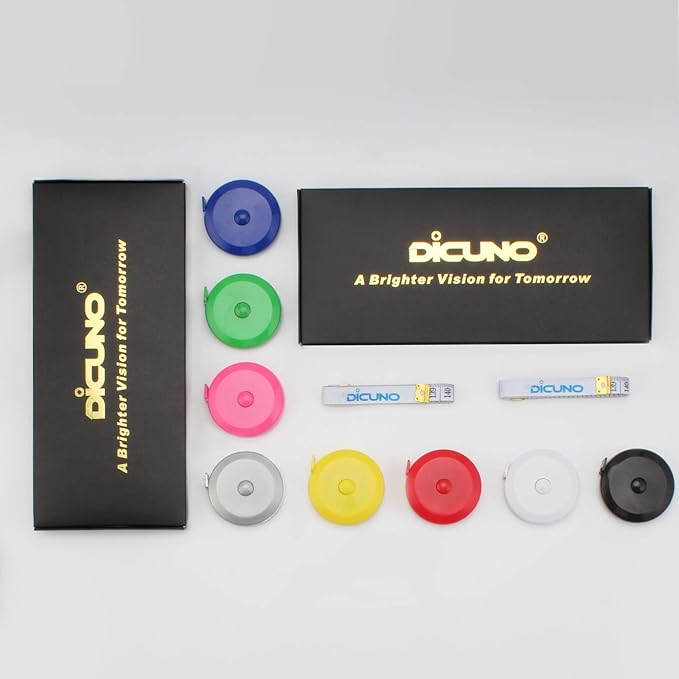DiCUNO 60-Inch 1.5 Meter Soft Retractable Measuring Tape, Pocket, Body Tailor Sewing Craft Cloth Tape Measure (8 Colors Package)