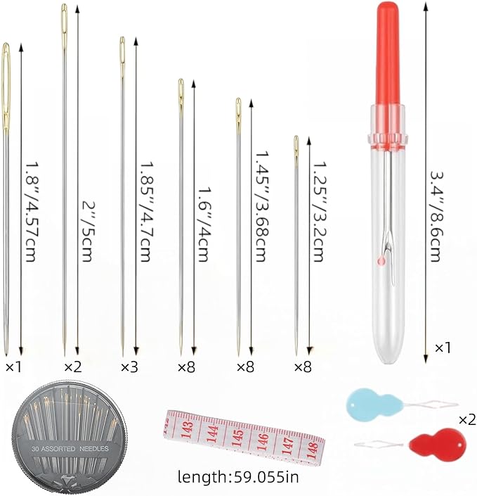floatingsnow Premium Hand Sewing Needles Set,30-Count Assorted Embroidery Needles with threaders,Thread Removal Knife,Soft Tape Measure for Hand Sewing Repair