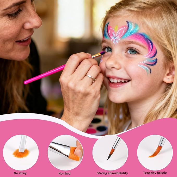 Bowitzki Pink Face Paint Brushes 8 pcs,Professional Artist Brush for Body face Painting,Acrylic Painting Watercolor Oil Gouache