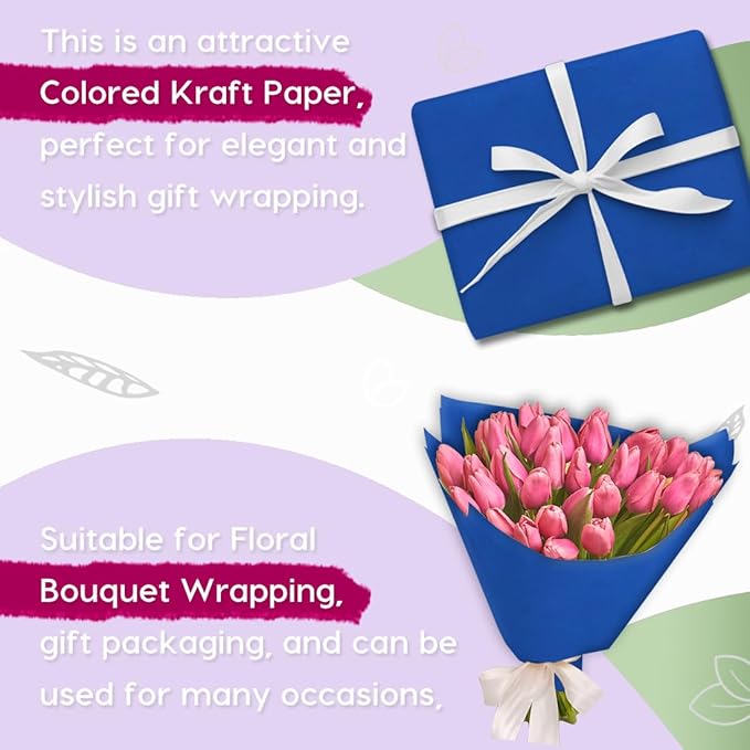 PerkHomy 24" x 2,400" (200') Blue Kraft Paper Roll for Craft Bulletin Board Paper Art Table Covering Crafting Gift Wrapping Bouquet Packing Parcel 80GSM 55LB (Blue, 24" x 200')