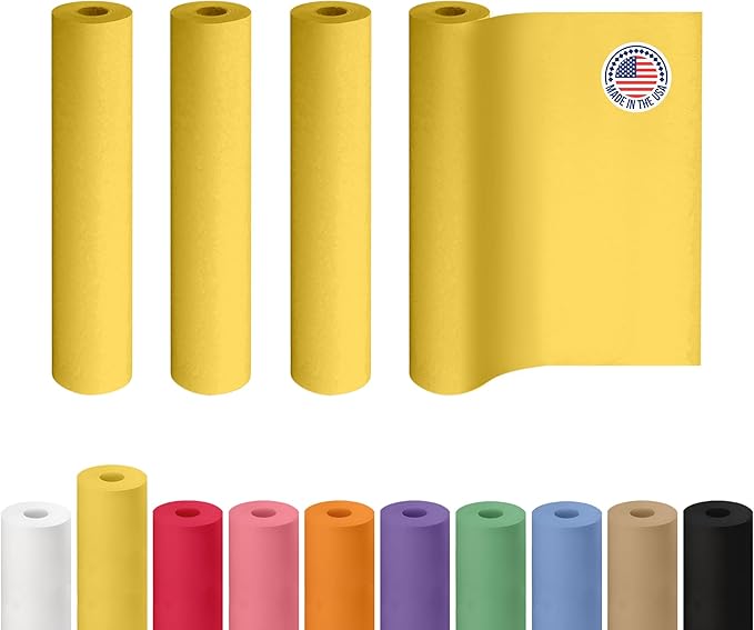 18" x 1200" (100 ft) Yellow Kraft Paper Roll, Pack of 4 - USA-Made Quality Craft Paper for Gift Wrapping, Kids' Arts & Crafts, School Projects - 100% Recycled, 50 lb Natural Material by IDL Packaging