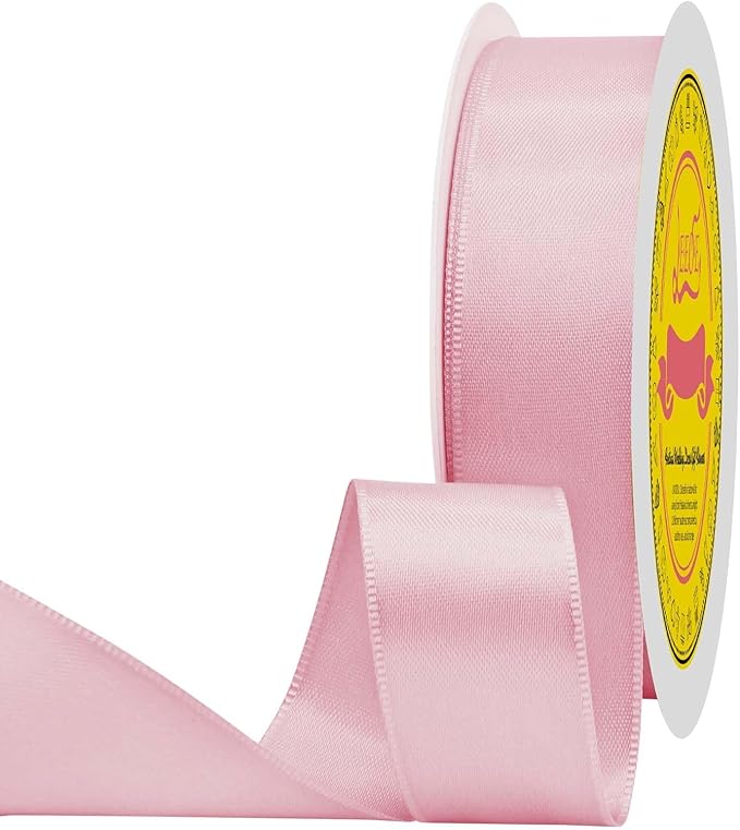 Pearl Pink Double Face Satin Ribbon 1 inch X 50 Yards Spool Bright Colors Very Suitable for Weddings Gift Package Wrapping Dancer Wand Sewing Party Hair Bow Invitation Decorations and More