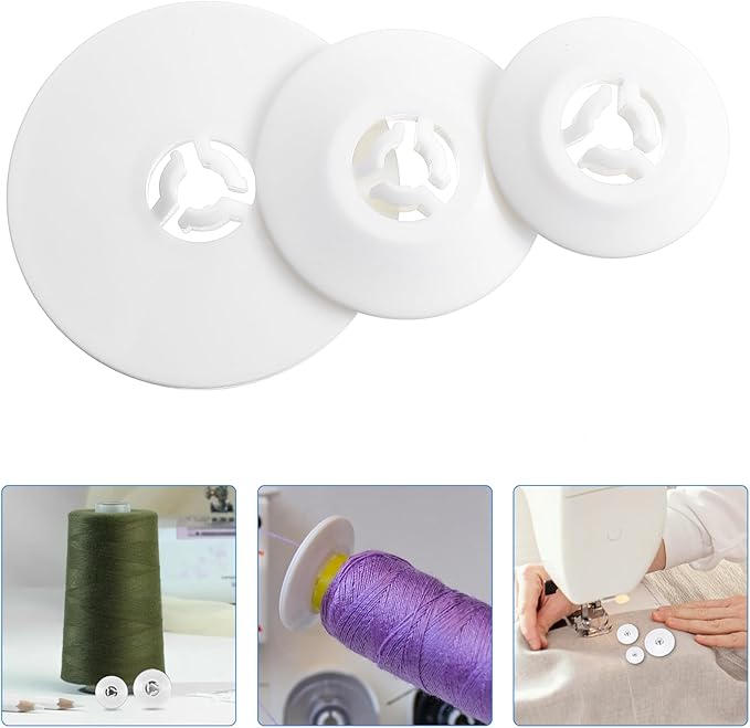 TIESOME Spool Cap for Sewing Machine, Replacement Spool Pin Cap Set of 6 Pieces in 3 Sizes 25mm 35mm 45mm, White