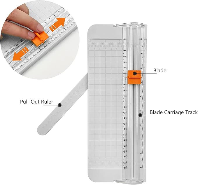 Paper Cutter, A4 Paper Trimmer with Security Safeguard & Side Ruler Portable Straight Edge Cutter for Scrapbooking Craft Paper, Photos, Label, Cardstock (White)