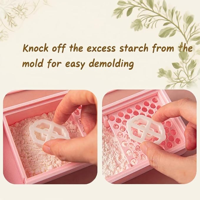 Cornstarch Powder Box Set with Brushes, 2-in-1 Powder Container with Removable Sifter & Sliding Lid, Non-Stick Tool for Polymer Clay Cutters & Jewelry Making (Pink)