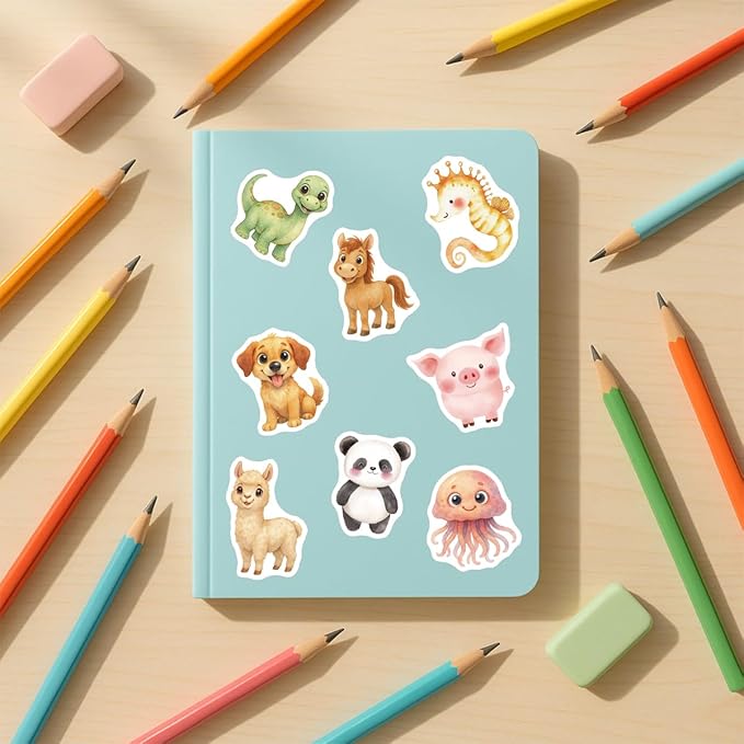 300 Pcs Cute Animal Stickers for Kids Water Bottle Teaching Reward Laptop Phone Case Scraobooking Kindle Suitcase Stationery Diary Notebook Craft, Waterproof Vinyl Stickers
