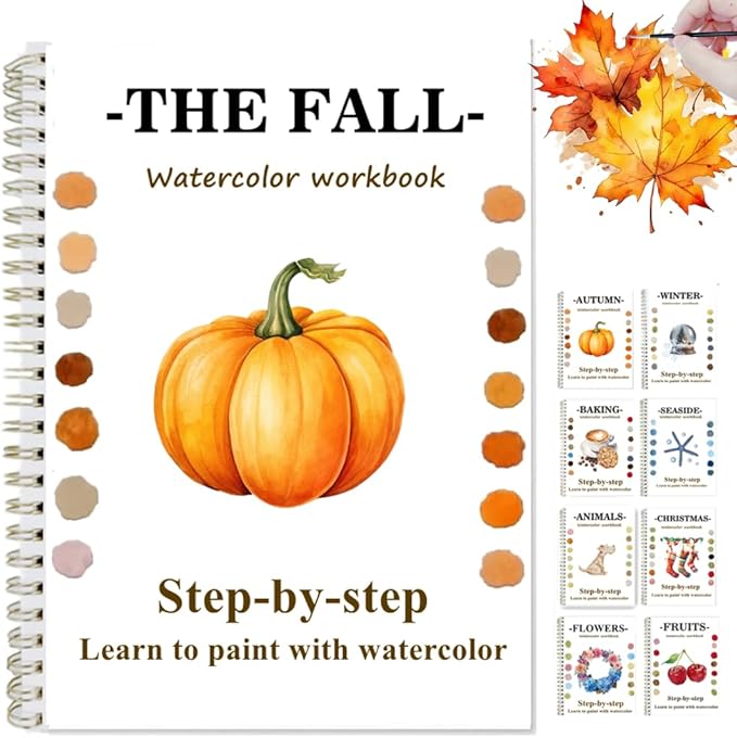 Watercolor Workbooks with Sketches, Beginner Friendly Water Coloring Book Watercolor Paint Set Art Crafts Painting Kit Gift for Adults, Any Level Artist (Autumn, Without Paint Set)