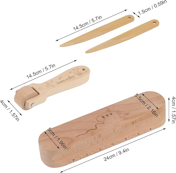 FMTYAOIU Beechwood Tailors Clappers, Seam Roller Beech, Tailors Clapper Set, Multi-Purpose Sewing Tool for Flattening Fabrics and Point Pressing, Wooden Tailors Clapper for Sewing, Quilting, Ironing