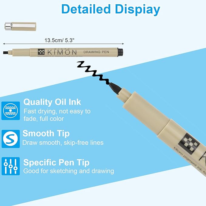 PATIKIL Micro Pen Fineliner Pens, 8Pcs 3mm Medium Point Drawing Pens Waterproof for Archival Artist Calligraphy Illustration Journaling Sketch, Black