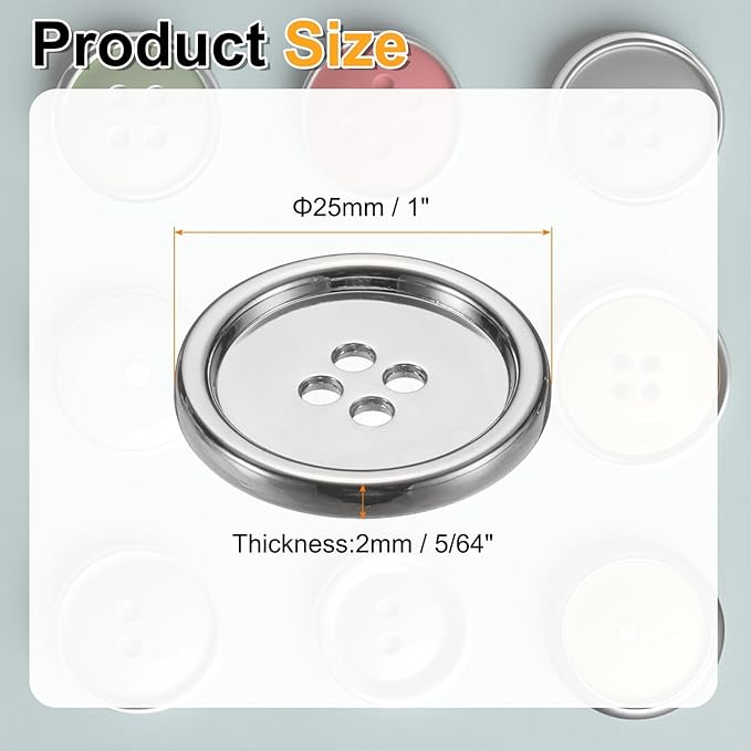 HARFINGTON 20pcs Metal Sewing Button, 25mm 4-Hole Round Suit Shirts Coats Clothes Sewing Buttons for Decoration Craft, Silver
