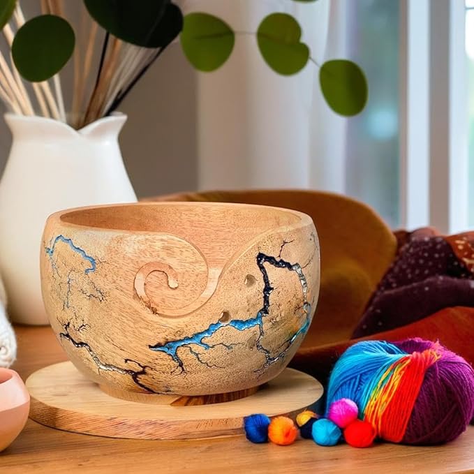 Prime Art Wooden Yarn Bowl Yarn Bowl for Crochet Yarn Bowl for Knitting Yarn Bowl for Crochet Large Yarn Bowl (Multi Color)