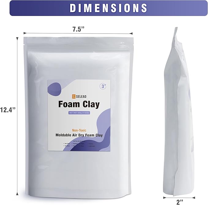 SELEAD Foam Clay White 1500g - Moldable Air Dry Ultra-Light Modeling Magic Clays for Adult Cosplay, DIY, Sculpting, Arts & Crafts