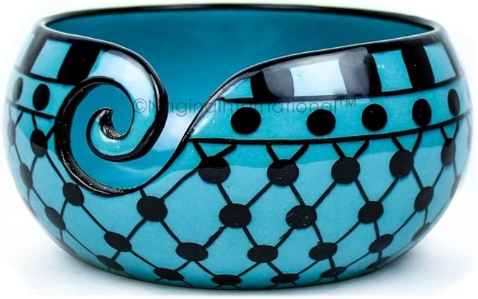 Nagina International Ceramic Attractively Hand Painted Gorgeous Stoneware Yarn Ball Storage Bowl With Innovative Dispensing Curl | Knitting & Crochet Accessions (Large, Dawn Blue)
