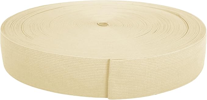 Mandala Crafts Wide 1.5 Inch Beige Elastic Bands Spool for Pants Waistbands Sewing and DIY Crafts, 50 YD Stretchy Flat Fabric Strap Knit Elastic Band for Wig