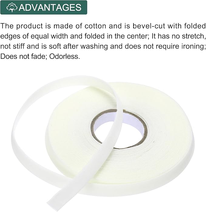 MECCANIXITY 2/5 Inch Double Fold Bias Tape Polyester Continuous Bulk Bias Tape for Sewing,Seaming Quilting Hemming Binding Crafts (Beige White 10 Yards)