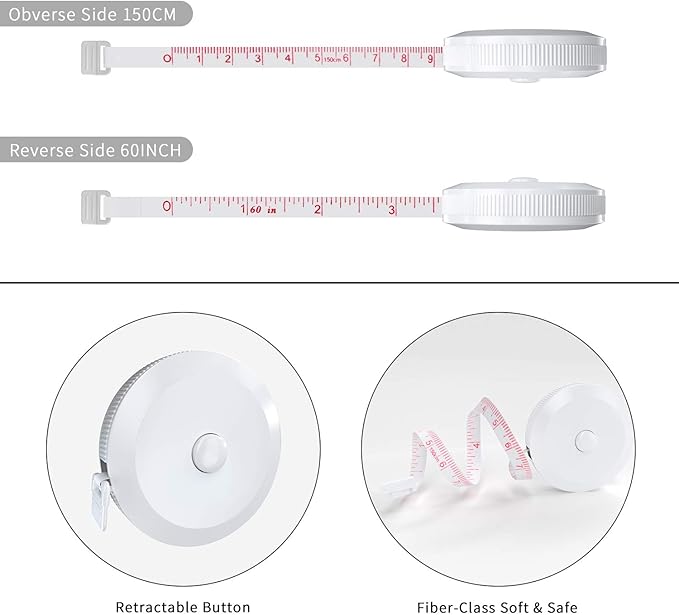 DiCUNO 60-Inch 1.5 Meter Soft and Retractable Tape Body Tailor Sewing Craft Cloth Dieting Measuring Tape (10 Colors Package)