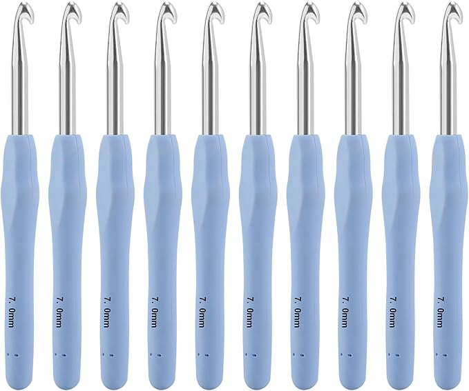 Vodiye 10PCS Crochet Hooks, Professional Extra Long 7.0mm, Ergonomic Handle, Colorful, Aluminum & Plastic Material, Perfect for Beginners & Experienced Crochet Hooks Lovers