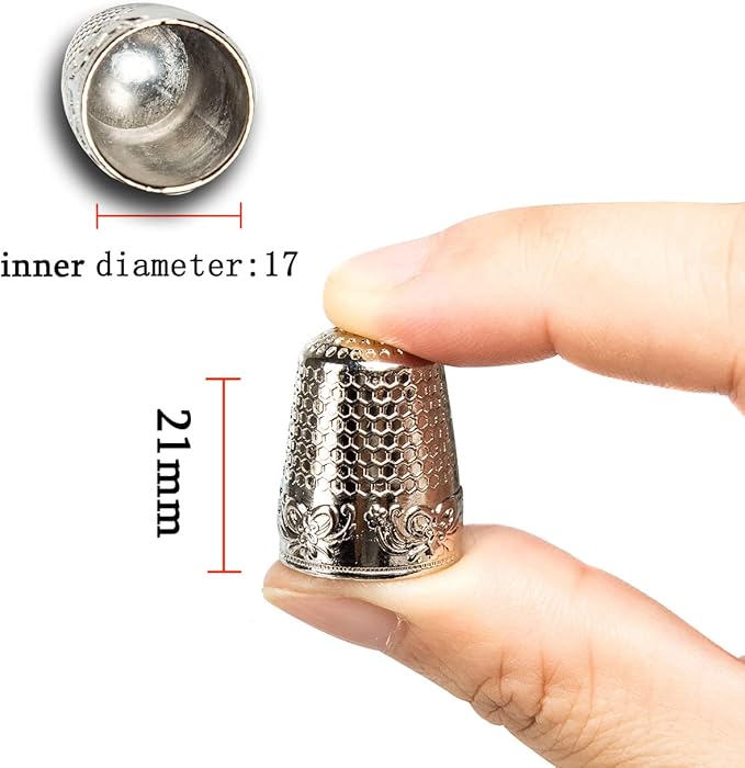 ZESION 4Pcs Sewing Thimbles, Metal Thimbles for Hand Sewing Finger Protector, Quilting Craft Accessories for Knitting Needlework DIY Tools, Silver