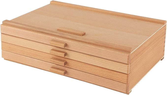Cezanne Creative Mark Pastel Storage Box, 4-Drawer Wooden Art & Craft Supplies Organizer, Birch Wood, Brown