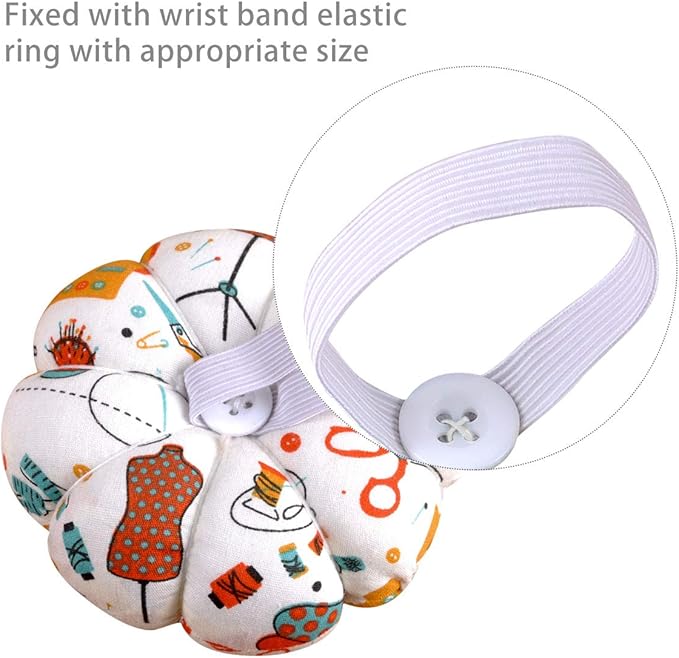 eZAKKA Pin Cushions for Sewing, Wrist Pin Cushion Cute Sewing Pin Holder Needle Pincushions (Sewing Necessities Pattern White)