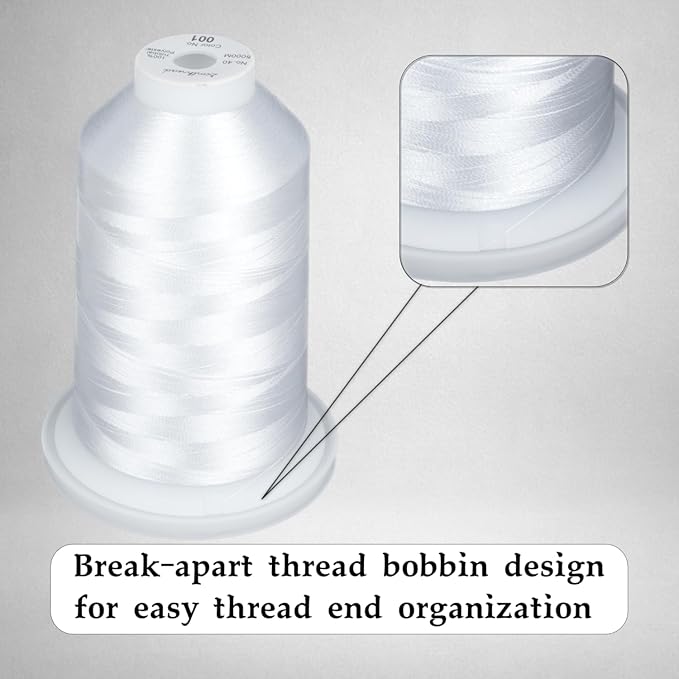 Simthread 2-Pack Trilobal Polyester Thread – 5000M (5500yds) No.40 Tangle-Free, Built-in Thread Lock Spool – Compatible with Brother, Singer, Janome & More,Black900+White001