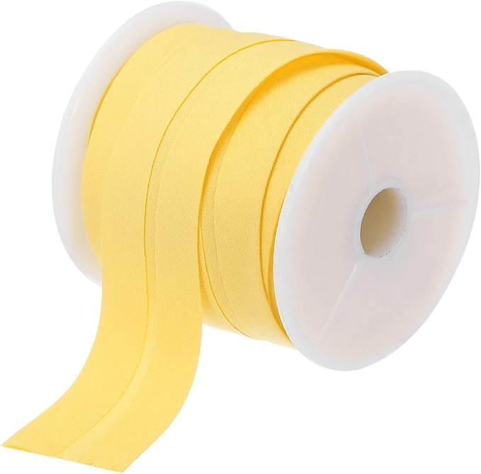 MECCANIXITY 1 Inch Single Fold Bias Tape Cotton Continuous Bulk Bias Tape for Sewing,Seaming Quilting Hemming Binding Crafts (Lemon Yellow 10 Yards)