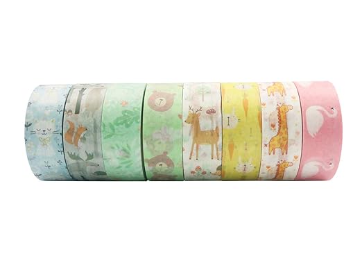 YUBBAEX Little Zoo Washi Tape Set, 8 Rolls Animals Decorative Masking Tapes for Journal,Scrapbook, Planner, DIY Crafts