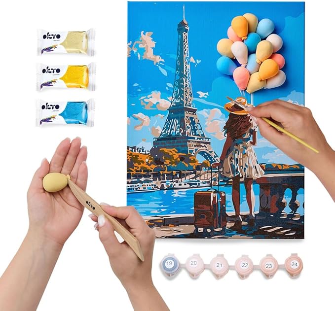 OKTO Art Kit Greetings from Paris | Arts & Crafts DIY Painting with Modeling Claу | Claу Kit for Painting | Painting Kits for Adults for Home Decoration Claу for Adults