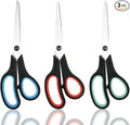 Scissors, 3-Pack 8" Heavy Duty Scissors with Ultra Sharp Blades and Comfort Grip Handles - For Office, Home, School, Sewing, and Crafts (Red, Green, Blue)