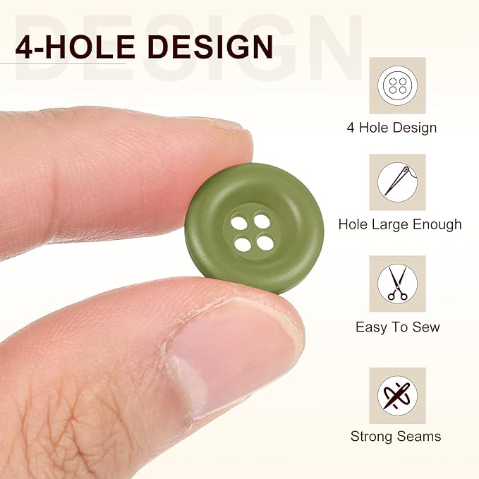 HARFINGTON 50pcs Sewing Button 15mm (5/8 Inch) 4 Holes Resin Thickened Round Crafting Replacement Buttons for Clothing DIY Crafts Decoration, Green