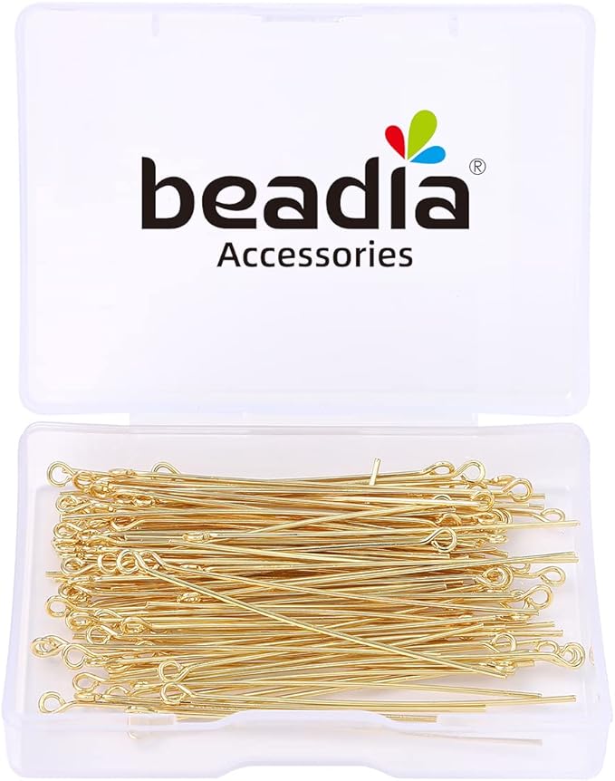 14K Gold Plated Open Eye Pins Non Tarnish 50mm 100pcs for Jewelry Making Findings