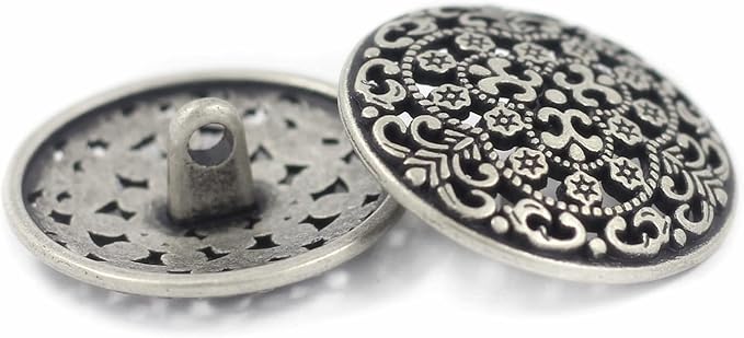 Bezelry 10 Pieces Hoya Flowers Openwork Metal Shank Buttons. 25mm (1 inch) (Antique Silver)