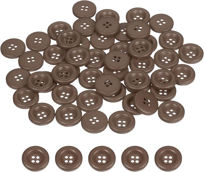 HARFINGTON 50pcs Sewing Button 15mm (5/8 Inch) 4 Holes Resin Thickened Round Crafting Replacement Buttons for Clothing DIY Crafts Decoration, Dark Brown