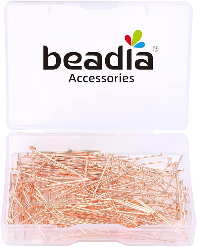 Rose Gold Plated Flat Head Pins Non Tarnish 25mm 200pcs for Jewelry Making Findings