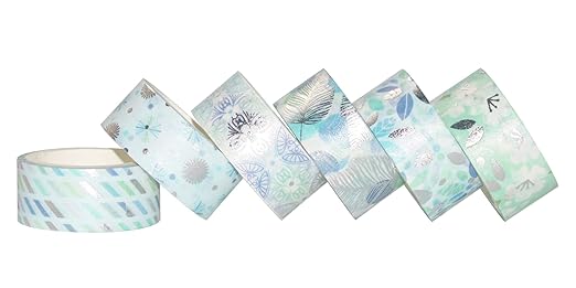 YUBBAEX 12 Rolls Blue Silver Washi Tape Set Masking Decorative Tapes (Blue Mix)