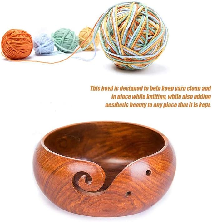 Wooden Yarn Bowl, Yarn Holder for Crocheting, Crochet Bowl Accessories Holder with Holes Handmade to Prevent Slipping, Perfect Crochet Holder for Crocheting and Knitting Mothers Day Gift 7.9''