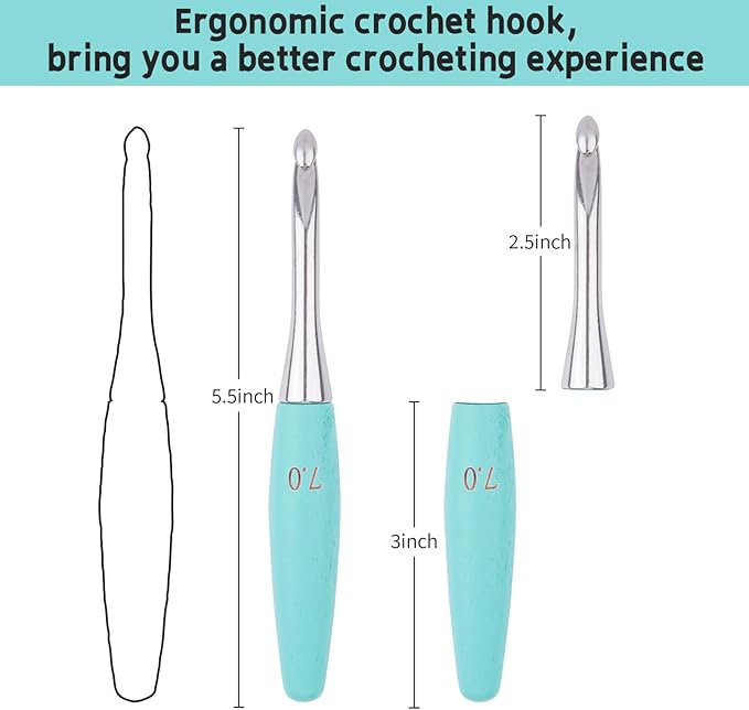 Crochet Hooks 7mm Crochet Hook Soft Lightweight Wood Ergonomic Handle and Stainless Steel Crochet Needles Tip (7 mm)