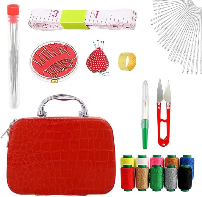 46 Pcs Big Eye Steel Needles Set, Sewing Kit Storage Box Zipper Portable Embroidery Crafting Kit, for Home, Traveler, DIY