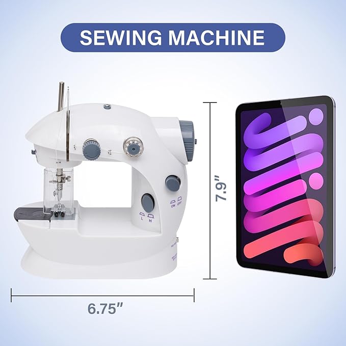Sewing Machine for Beginners with Expansion Table Foot Pedal 42Pcs Sewing kit Finger Guard & Light Mini Small Portable Sewing Machines 2-Thread 2-Speed 2-Switches for Kids Ages 8-12 White and Grey