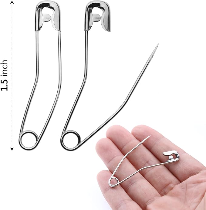 Quilt Safety Pin Curve 1.5 inch Sewing Supply Large Curve Safety Pin Quilt Stainless Steel Fabric Pin Baste for Quilting Knitting Sew Quilt Supply Quilting Pin 200PCS