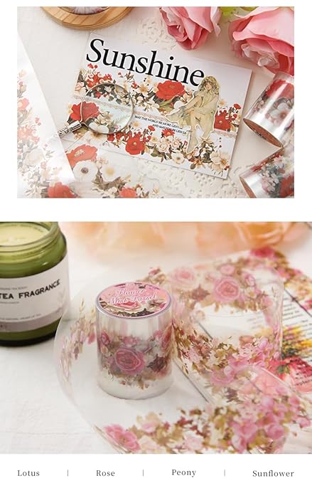 Alideco 6pcs Decorative Adhesive Tapes Fresh Literary Girl Botanical Flower Landscape PET Tape Great for Bullet Journal Supplies, Arts, Scrapbook, DIY Crafts, Planners (menghuaxianzong)