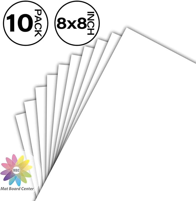 Mat Board Center, Pack of 10 8x8 White Uncut Mat Boards, Acid-Free Backing Matte Boards for Frames, Prints, Photos, Pictures