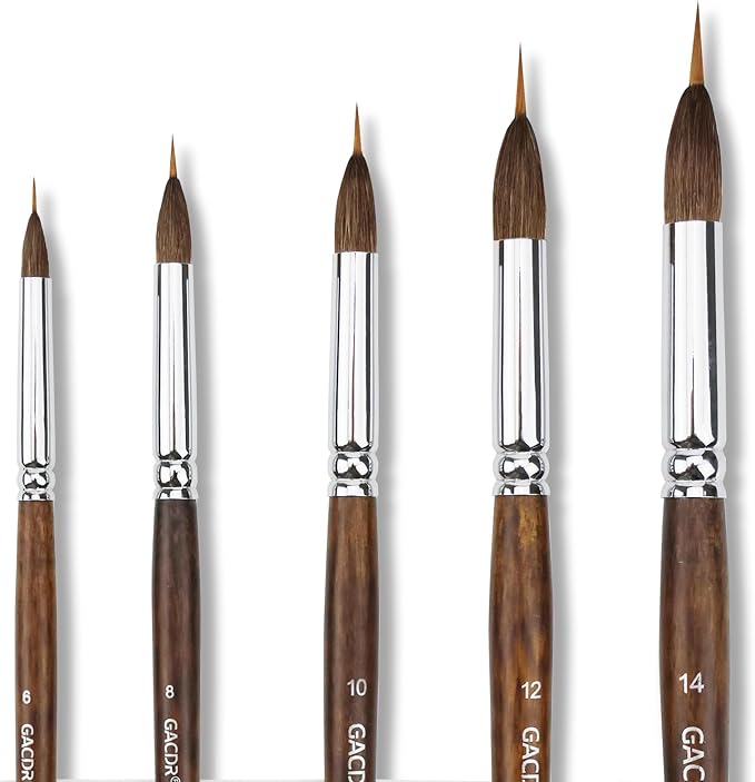 Watercolor Brushes Set - 5Pcs Extended Needle Point Artist Paint Brushes Professional Liner Brush - Synthetic Sable Hair Thin Paint Brushes for Watercolor Acrylic & Gouache
