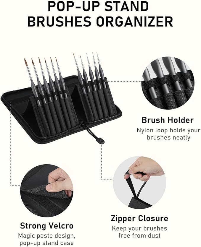 Nicpro Kolinsky Sable Miniature Paint Brushes, 11PCS Fine Detail Paint Brushes for Acrylic Watercolor, Models, Small Fine Detail Paint Brush Set for Mini Paints - Thin Artist Kit with Nylon Holder