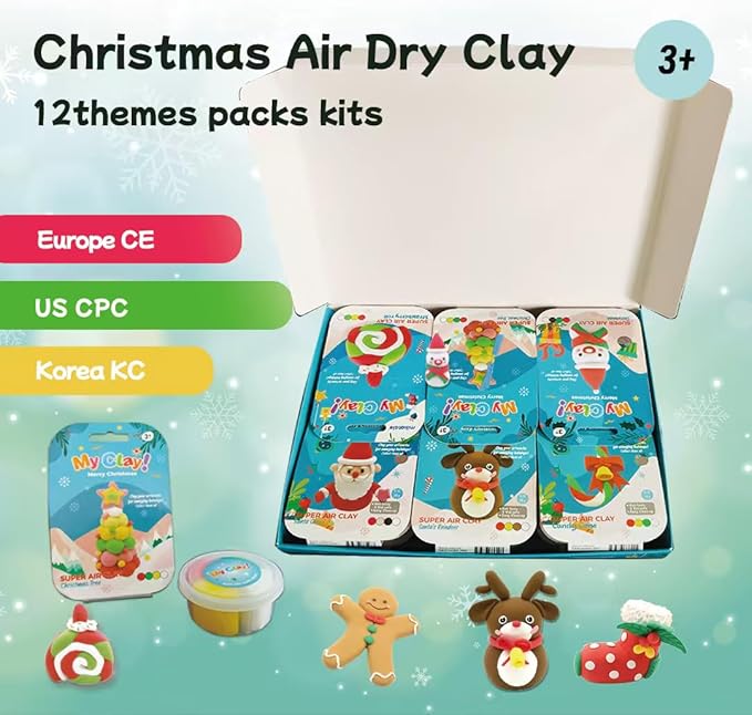 Air Dry Clay Kit for Kids-Christmas Gifts for Kids,12 Boxes Modeling Magic Clay Kit with Sculpting Tools Tutorials. A Christmas Gift Suitable for Christmas, Family Gatherings and for Children