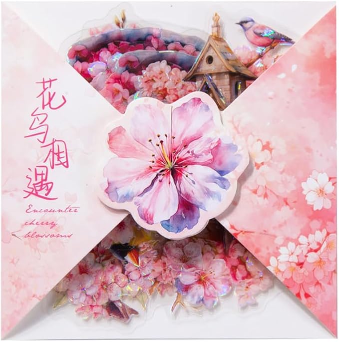 MAFELOE Scrapbook Stickers of 10 Pieces, PET Aesthetic Deco Stickers Journaling Supplies for Junk Bullet Bottles Laptop- Cherry Blooms Series-E