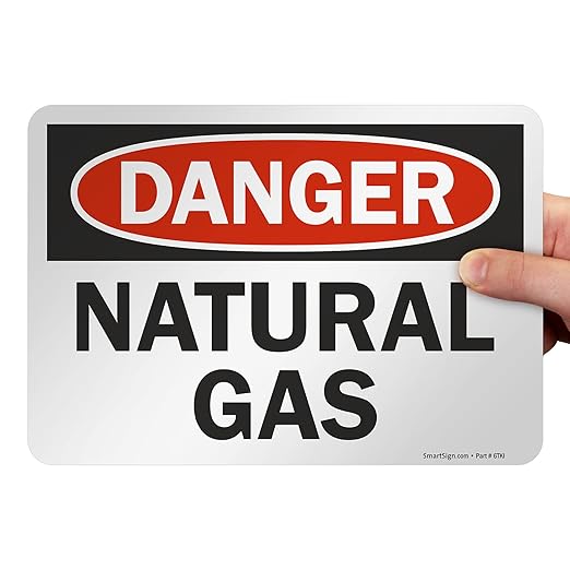 SmartSign 7 x 10 inch “Danger - Natural Gas” OSHA Label with Adhesive Backing, 3 mil Laminated Adhesive Polyester, Red, Black and White