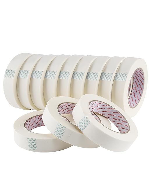 Lichamp Masking Tape for General Purpose Painting, 1 inch x 55 Yards x 12 Rolls (660 Yards Total), with Quick Opening Indications, Beige White