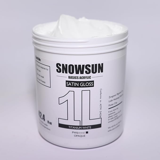 SNOWSUN Titanium White Acrylic Paint, 2 Pack 1 L /42.4 oz Large Bulk Acrylic Paints, Gloss Non-Toxic Heavy Body Paints - Thick Art Paints for Multi-Surface Canvas Wood Ceramic Fabric Wall- Ideal for Artists & Beginners